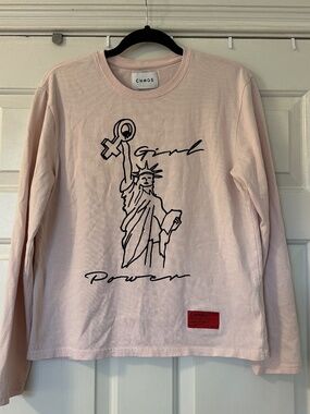 CHNGE Girl Power Long Sleeve T-Shirt Women's Size Small Pink Black 100% Cotton